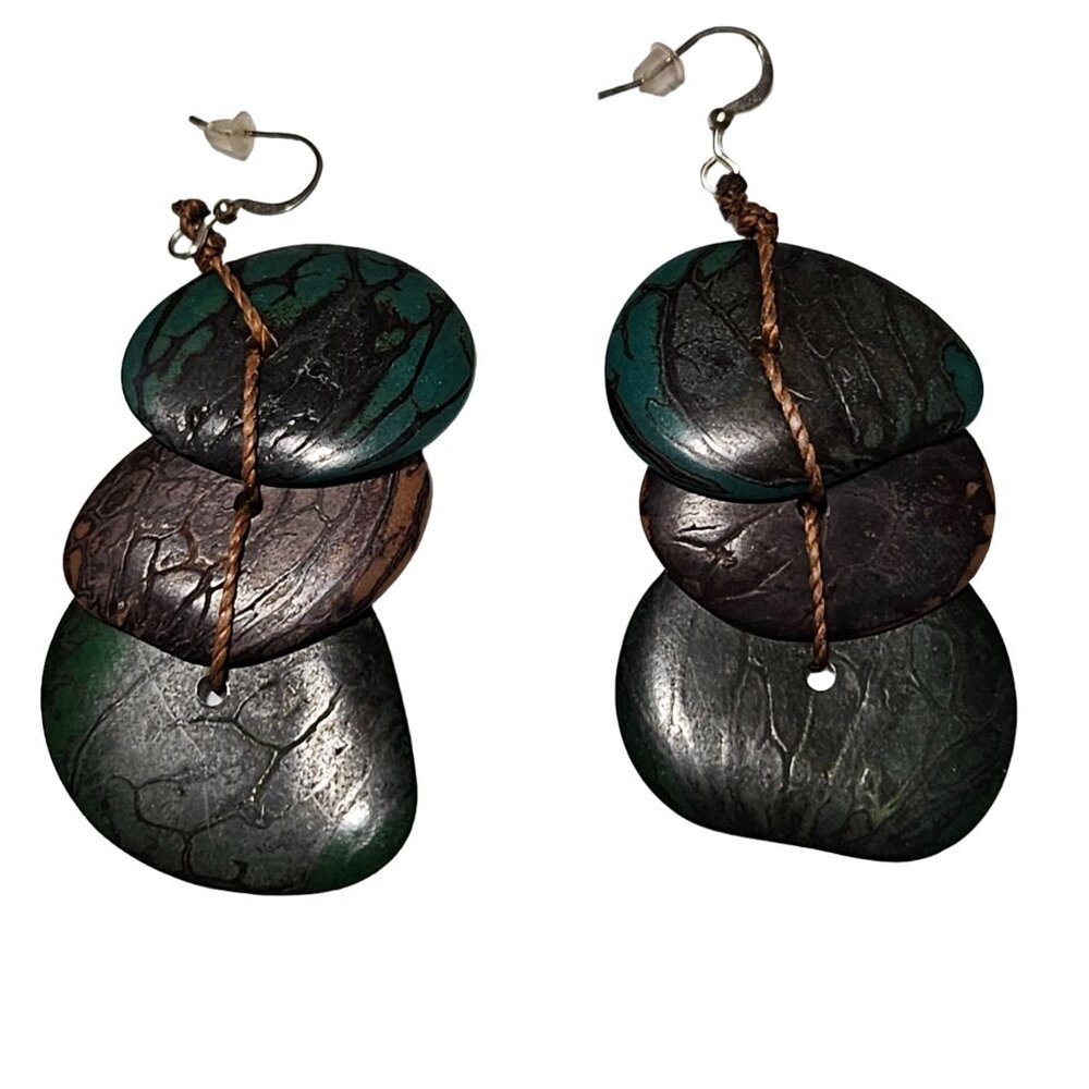 Handcrafted Boho Art Deco Wooden Layered Dangle Earrings Fashion Jewelry Women